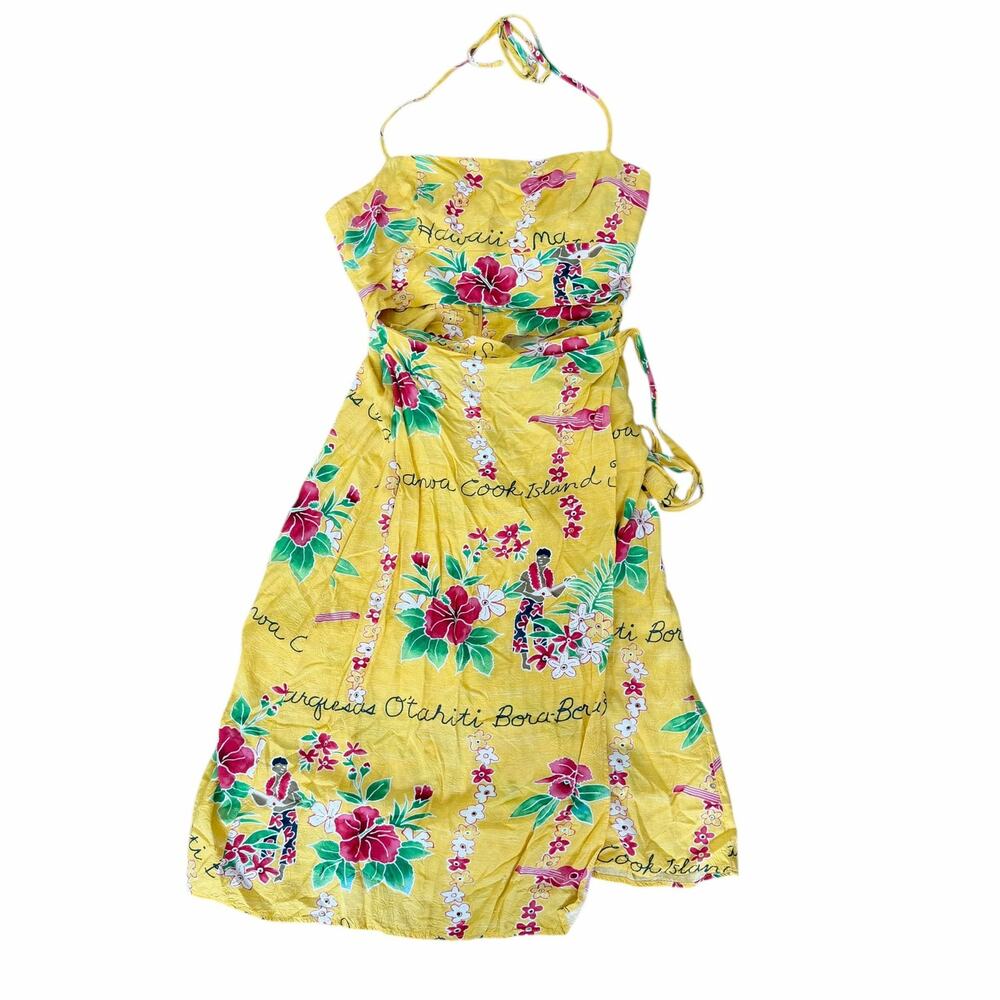 Reformation Yellow Floral Print Wrap Cut Out Dress Sz 4